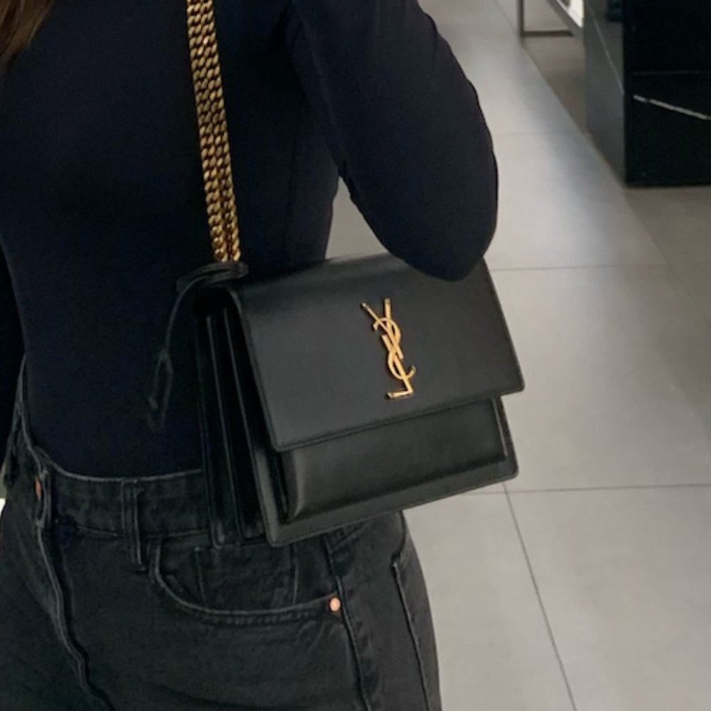YSL Sunset Medium Chain Bag in Coated Bark Leather (Brand New and Authentic)
